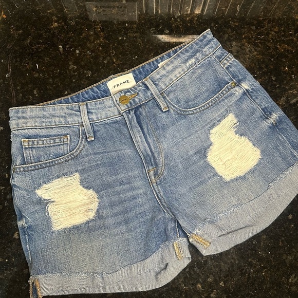 Frame Denim Pants - FRAME Le Grand Garçon Light Washed Blue Jean Shorts Size 25